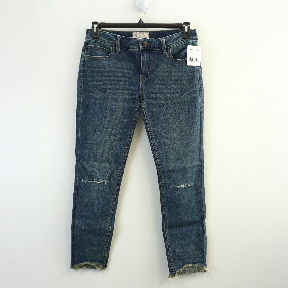 Free People Skinny Ripped Cropped Jeans 28